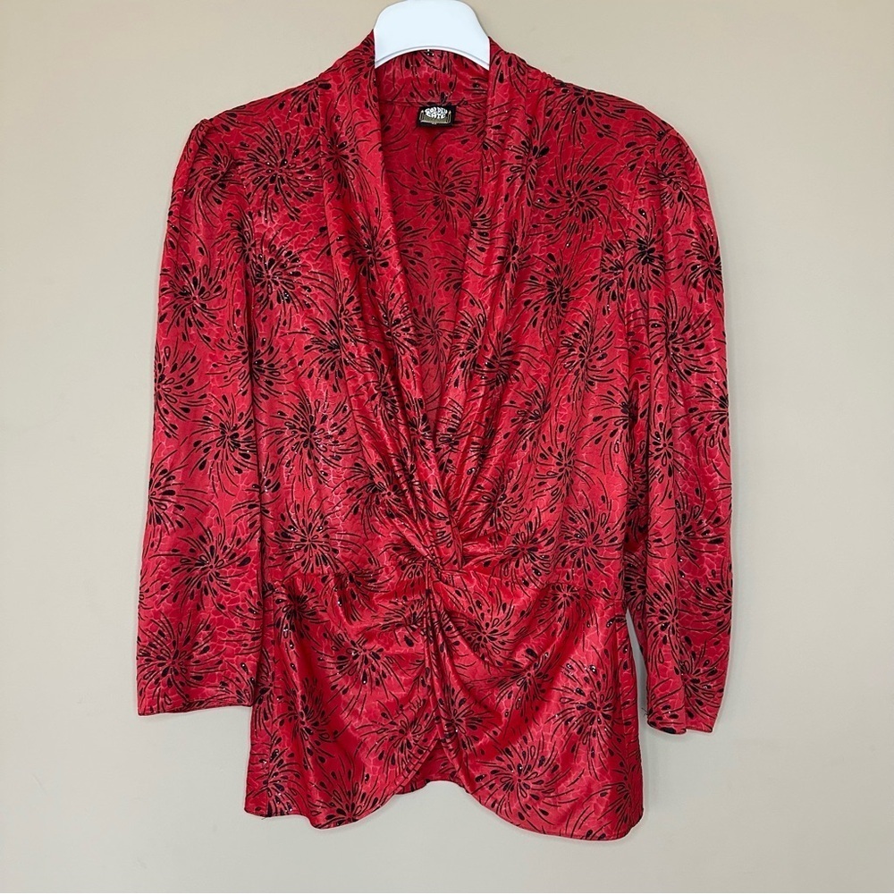 Vintage 1980's Red Top Puff Sleeve Fireworks Sparkle Blouse Blanch Golden Girls